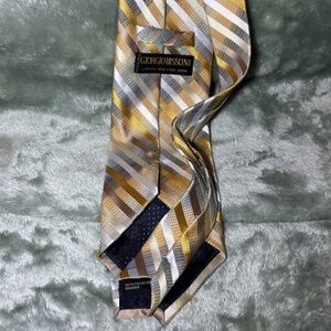 GIORGIO BISSONI  MEN'S DIAGONAL STRIPED TIE YELLOW AND GRAY